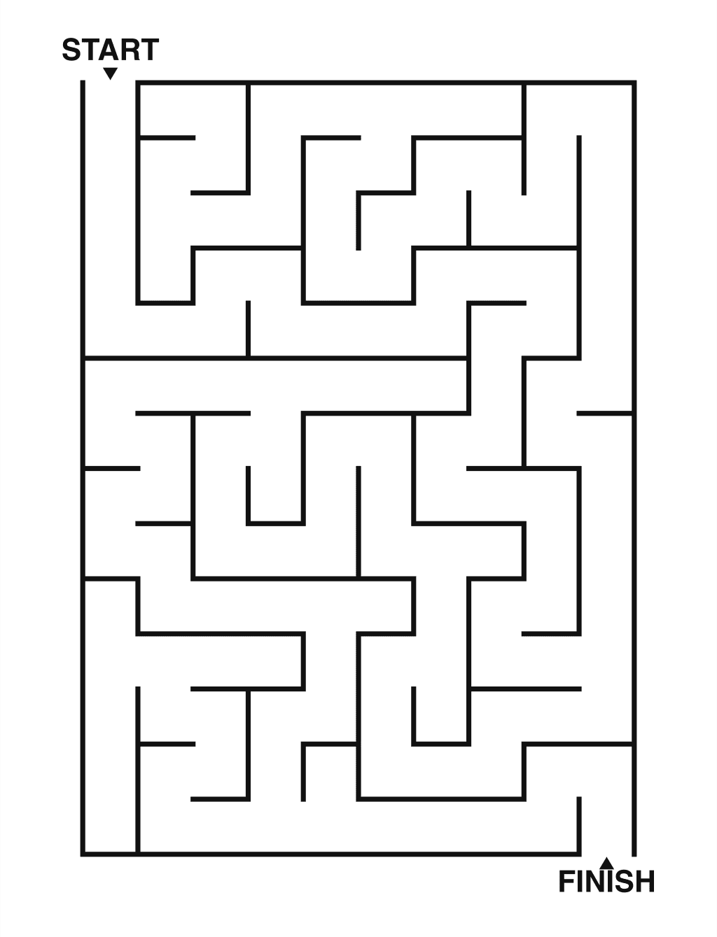 Easy maze puzzle printable, 10 by 14 grid