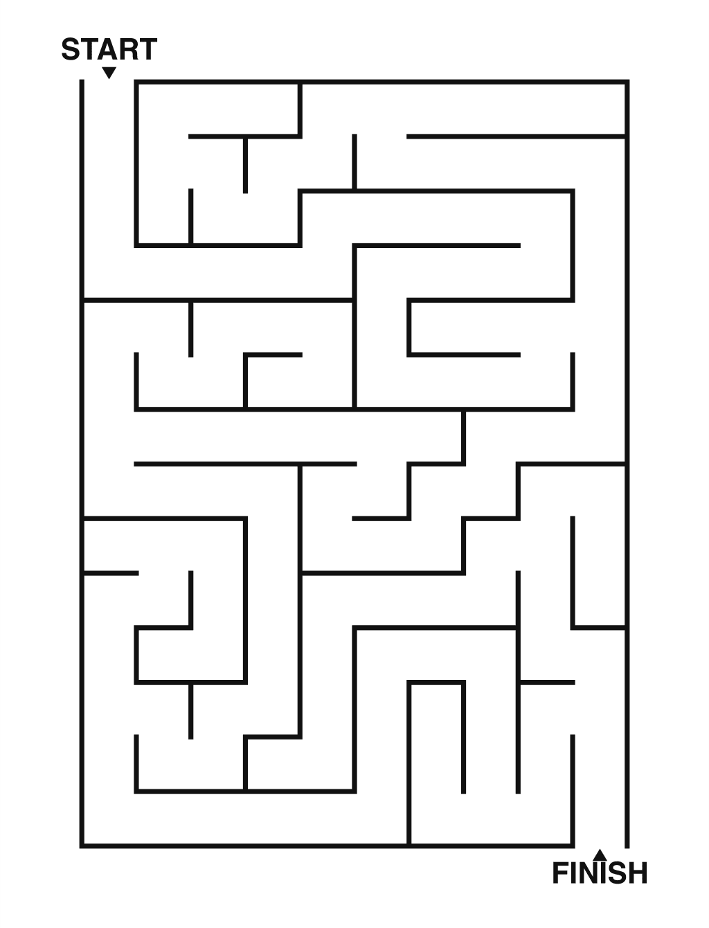 Easy maze puzzle printable, 10 by 14 grid