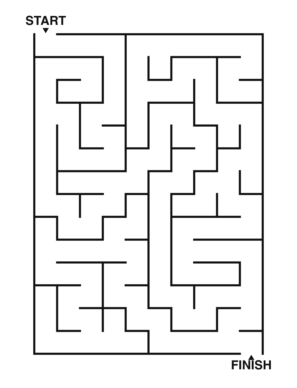 Easy maze puzzle printable, 10 by 14 grid