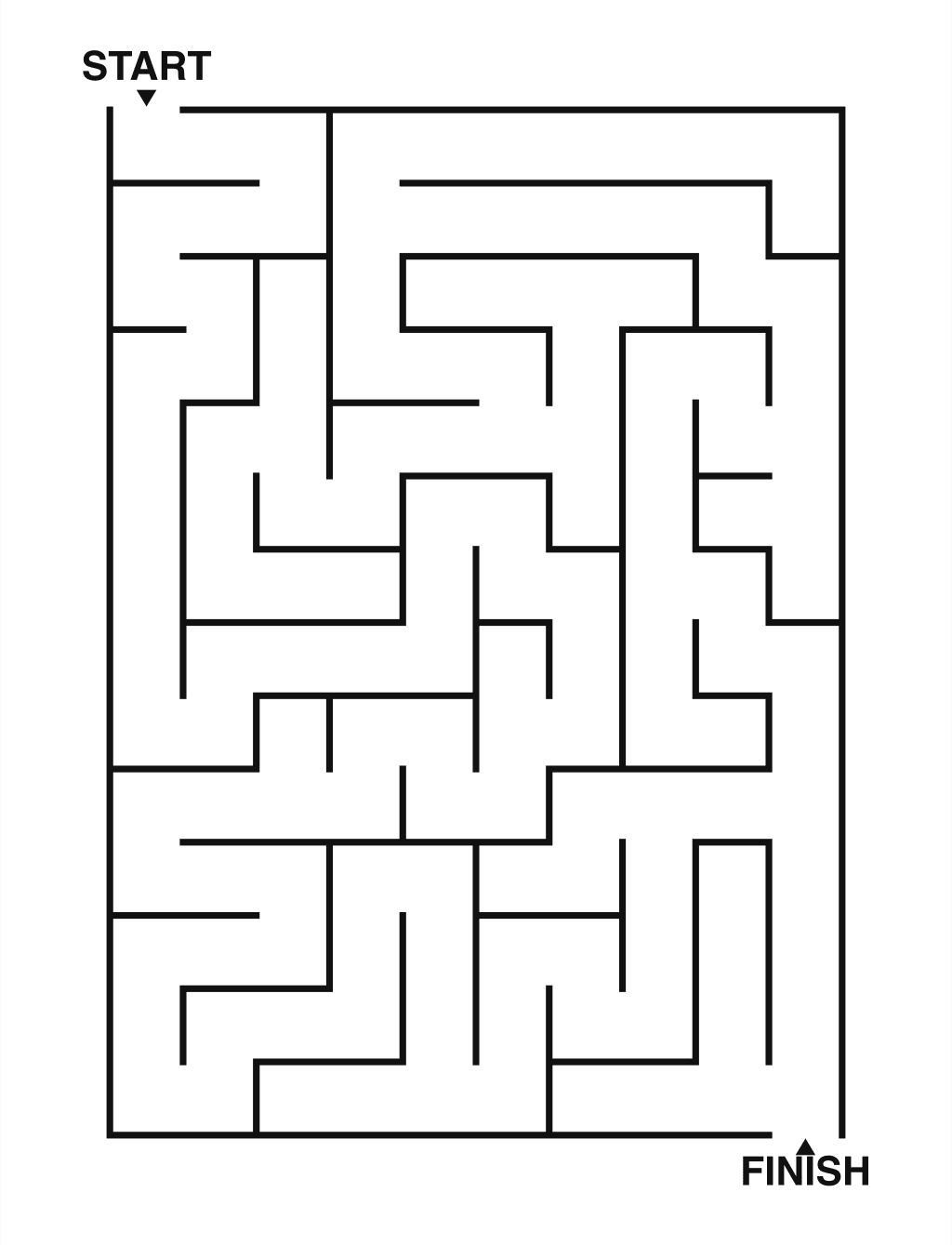 Easy maze puzzle printable, 10 by 14 grid