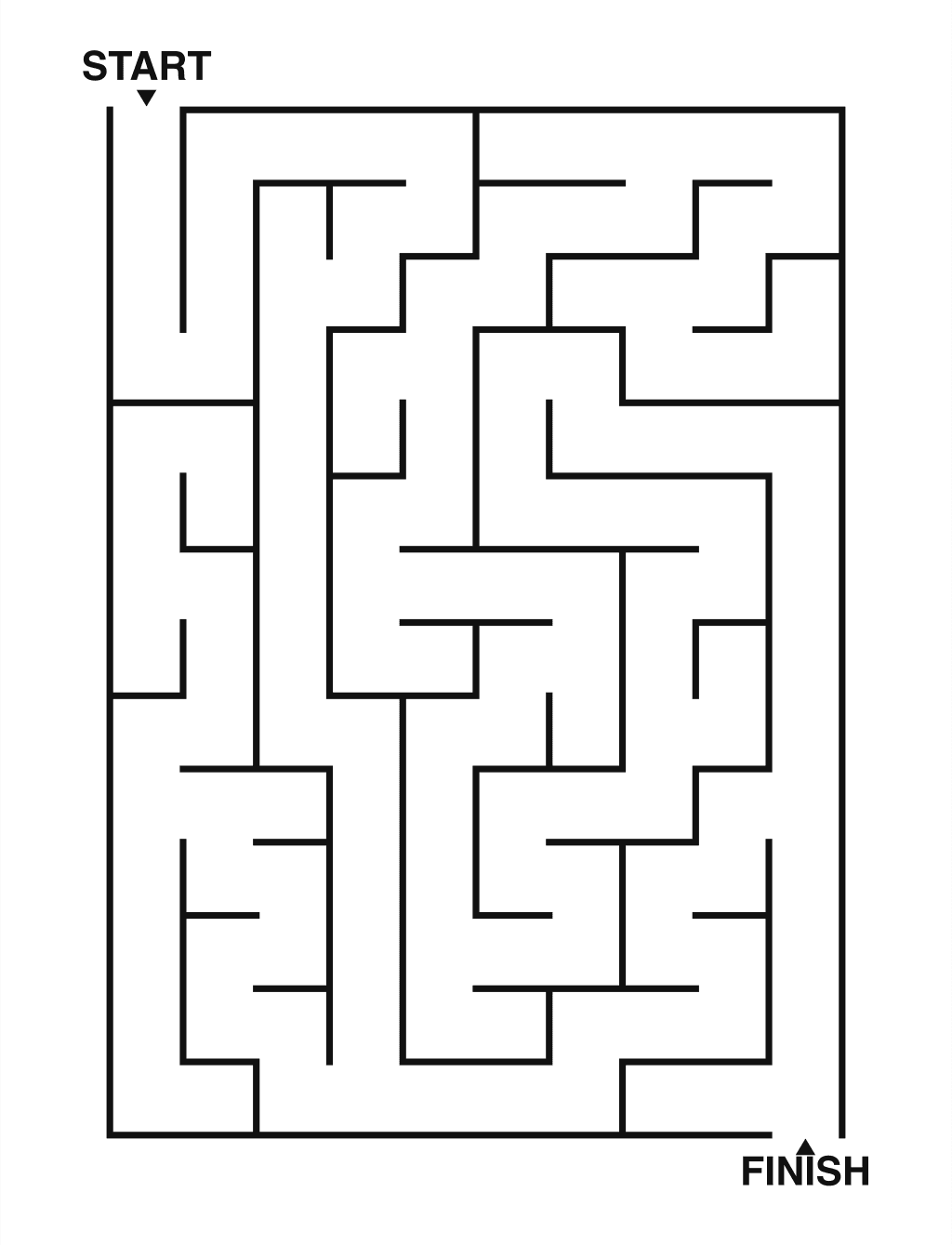 Easy maze puzzle printable, 10 by 14 grid