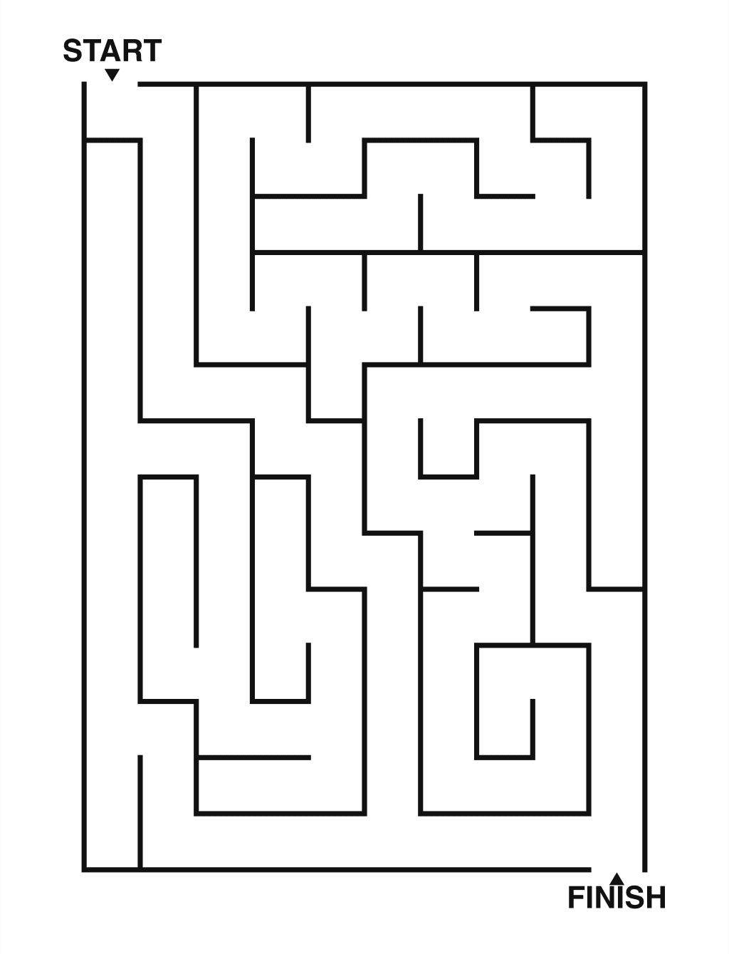 Easy maze puzzle printable, 10 by 14 grid