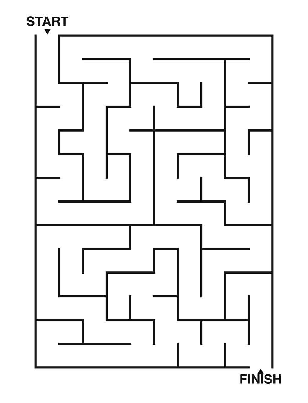 Easy maze puzzle printable, 10 by 14 grid