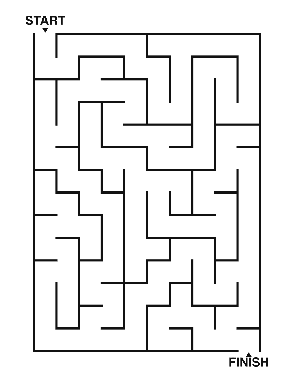Easy maze puzzle printable, 10 by 14 grid