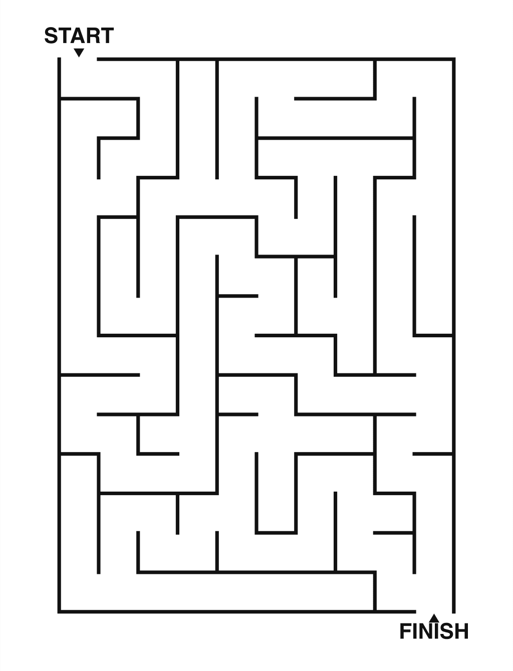 Easy maze puzzle printable, 10 by 14 grid