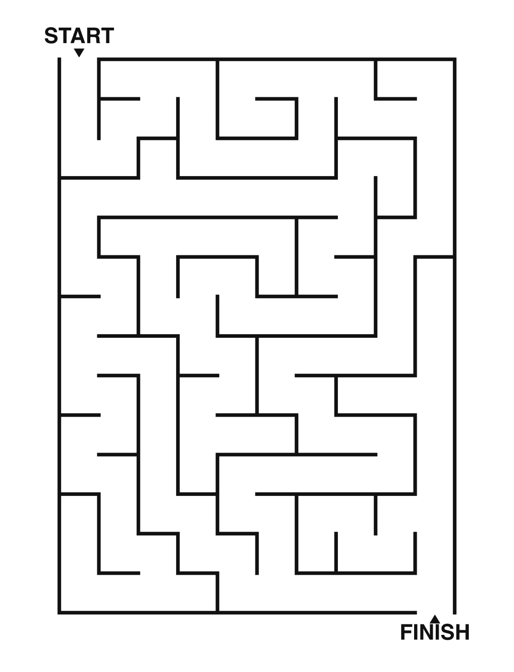 Easy maze puzzle printable, 10 by 14 grid