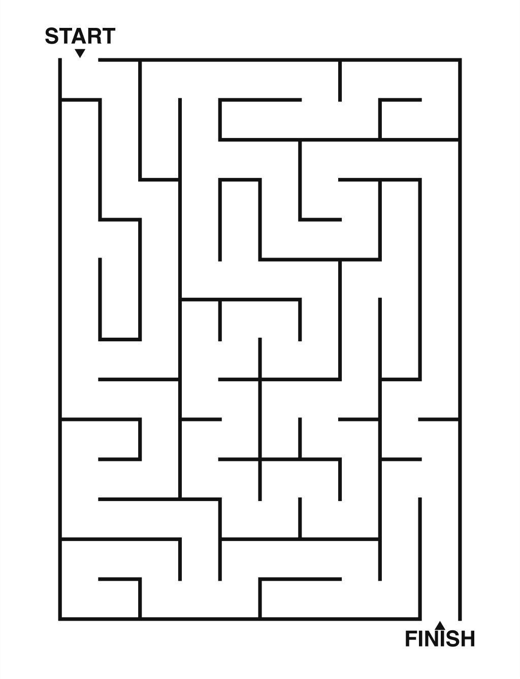 Easy maze puzzle printable, 10 by 14 grid
