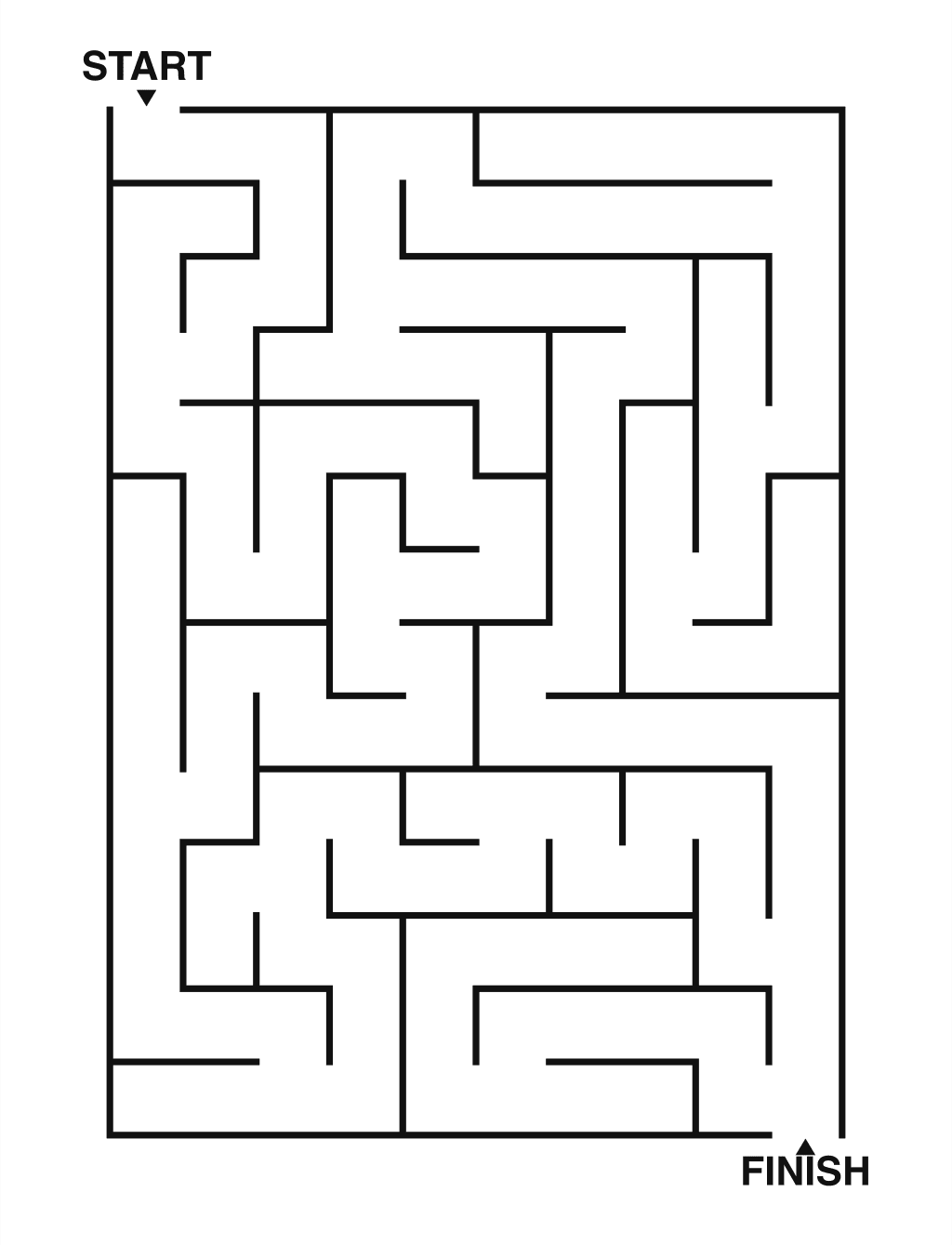 Easy maze puzzle printable, 10 by 14 grid