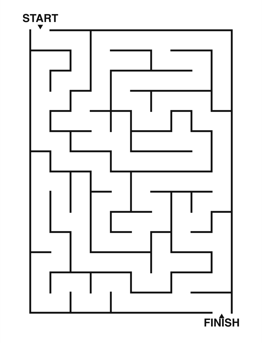 Easy maze puzzle printable, 10 by 14 grid