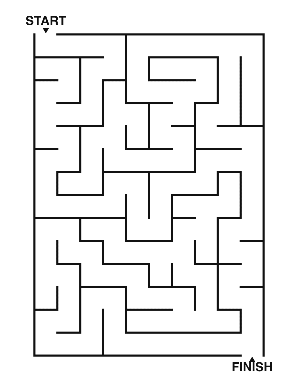 Easy maze puzzle printable, 10 by 14 grid