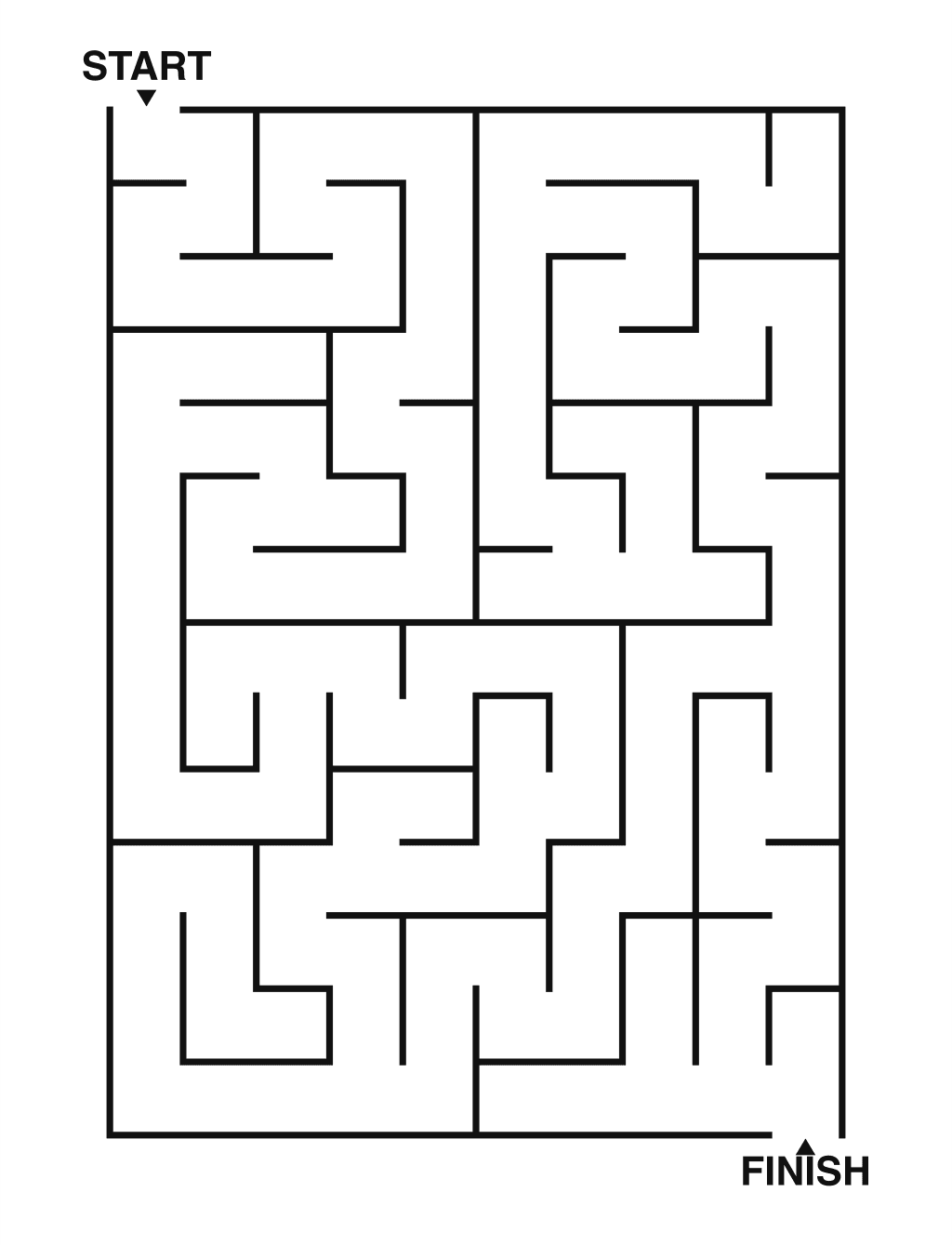 Easy maze puzzle printable, 10 by 14 grid