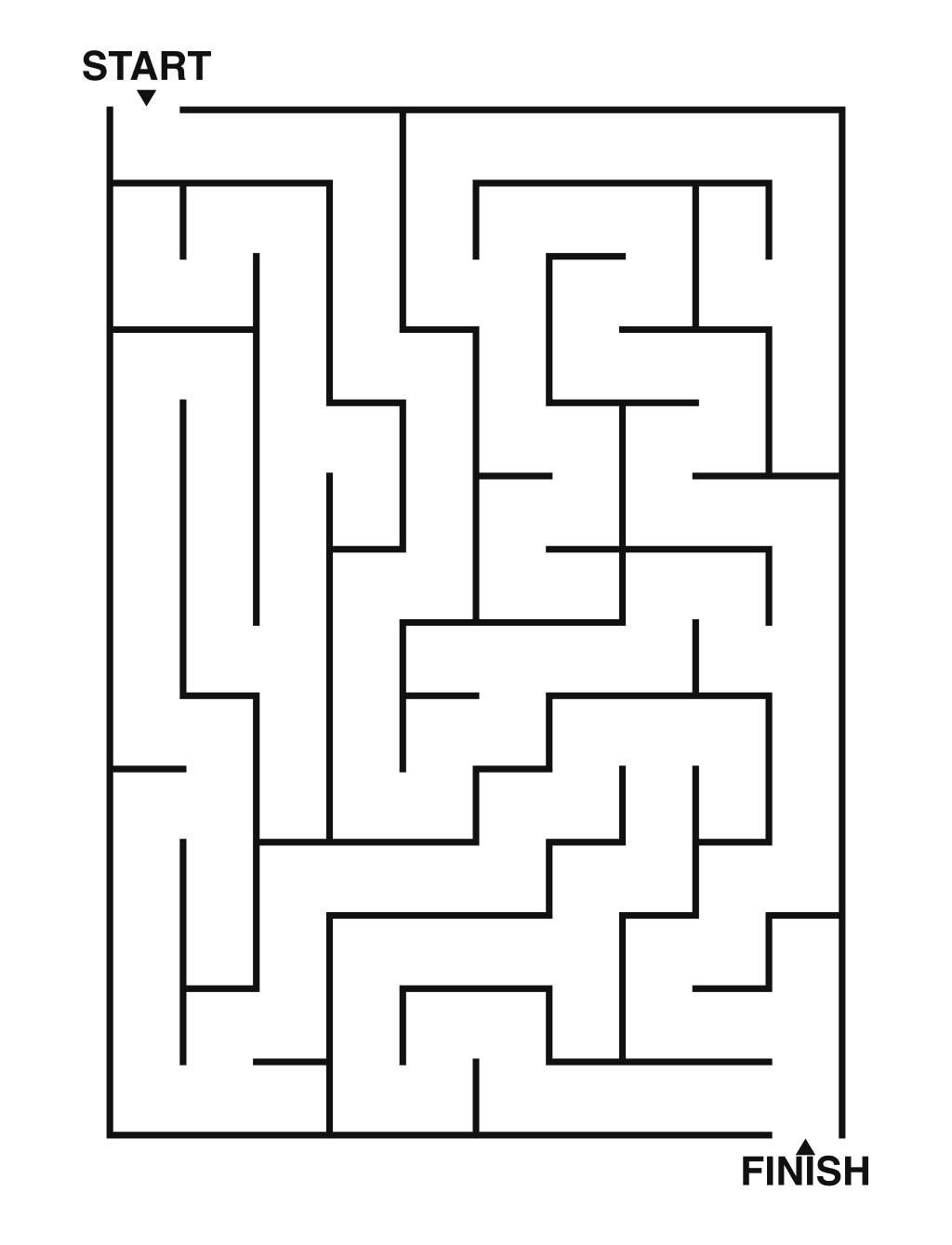 Easy maze puzzle printable, 10 by 14 grid