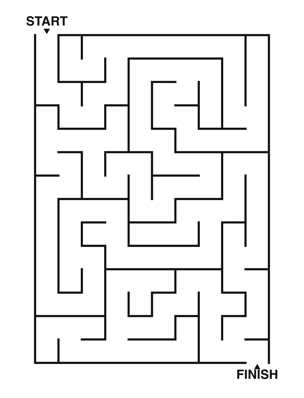 Easy maze puzzle printable, 10 by 14 grid