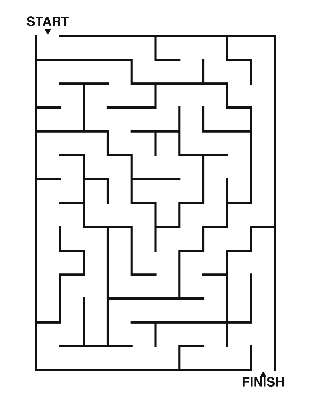 Easy maze puzzle printable, 10 by 14 grid