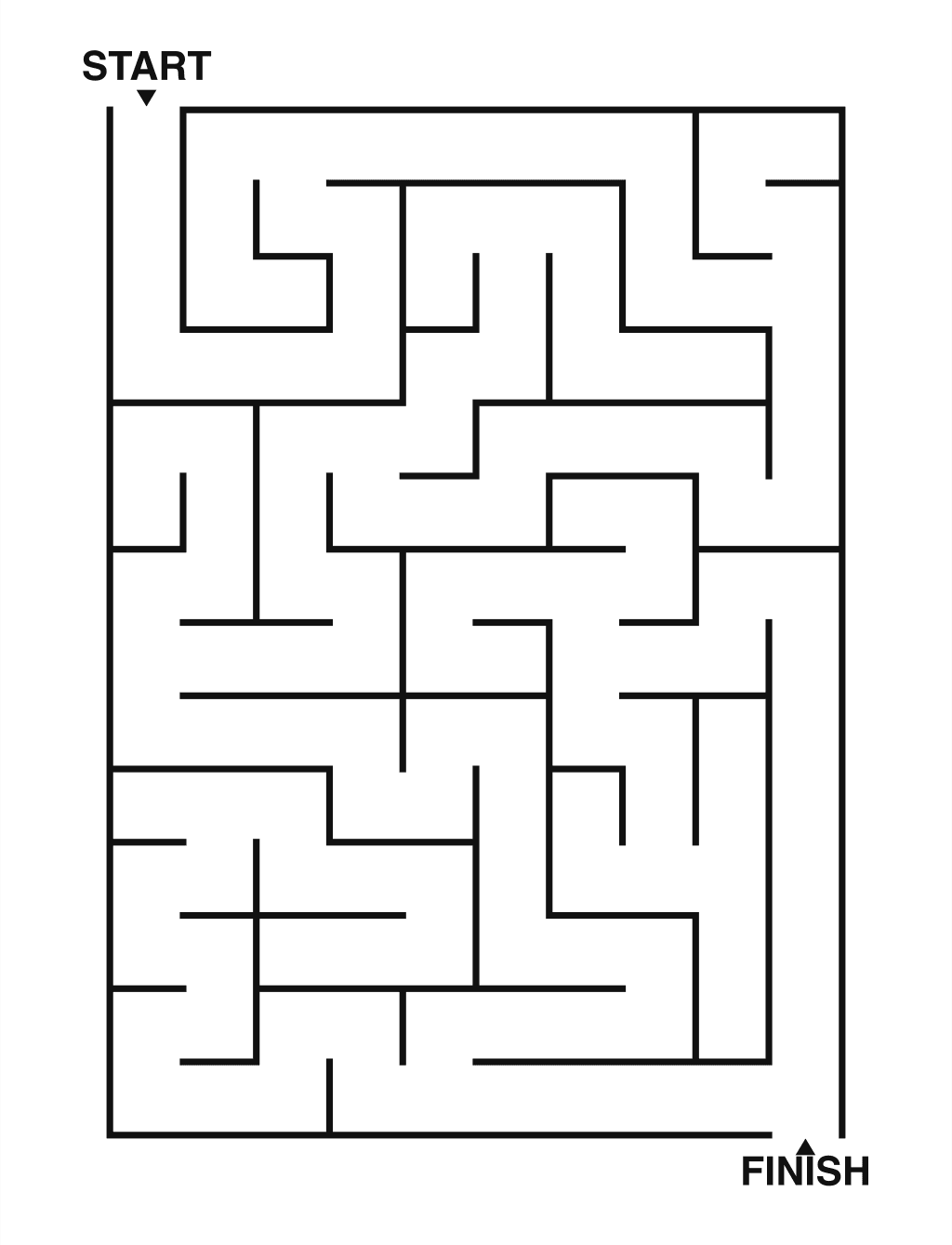 Easy maze puzzle printable, 10 by 14 grid