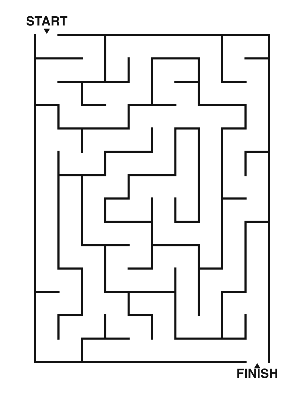 Easy maze puzzle printable, 10 by 14 grid