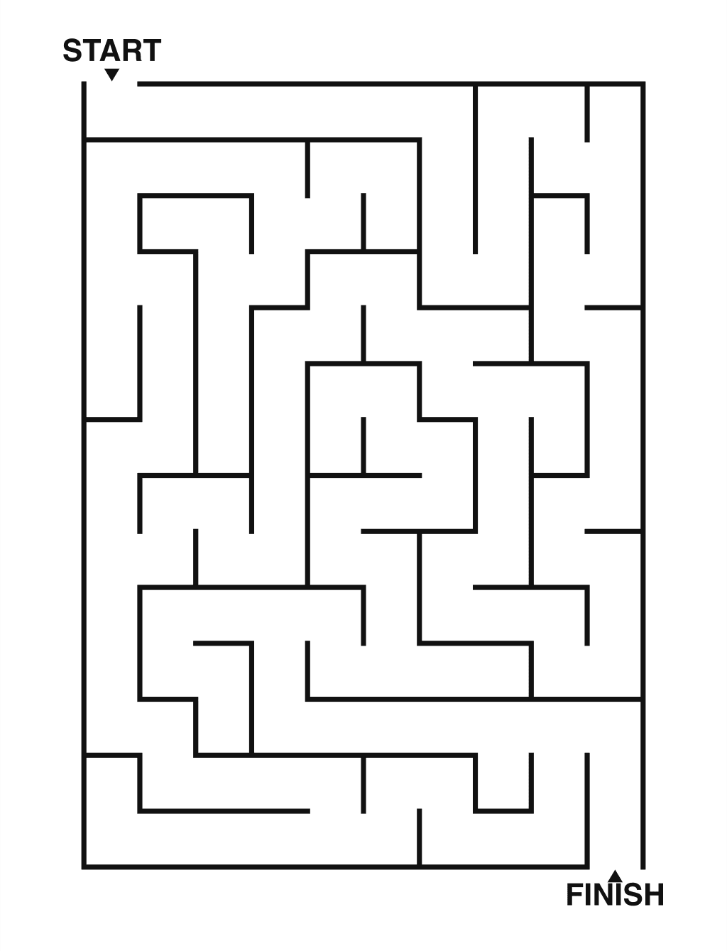 Easy maze puzzle printable, 10 by 14 grid