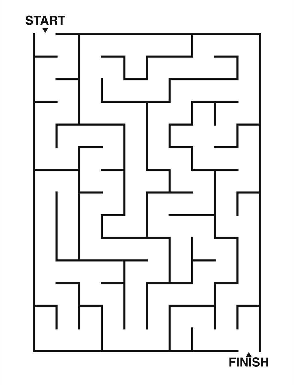 Easy maze puzzle printable, 10 by 14 grid