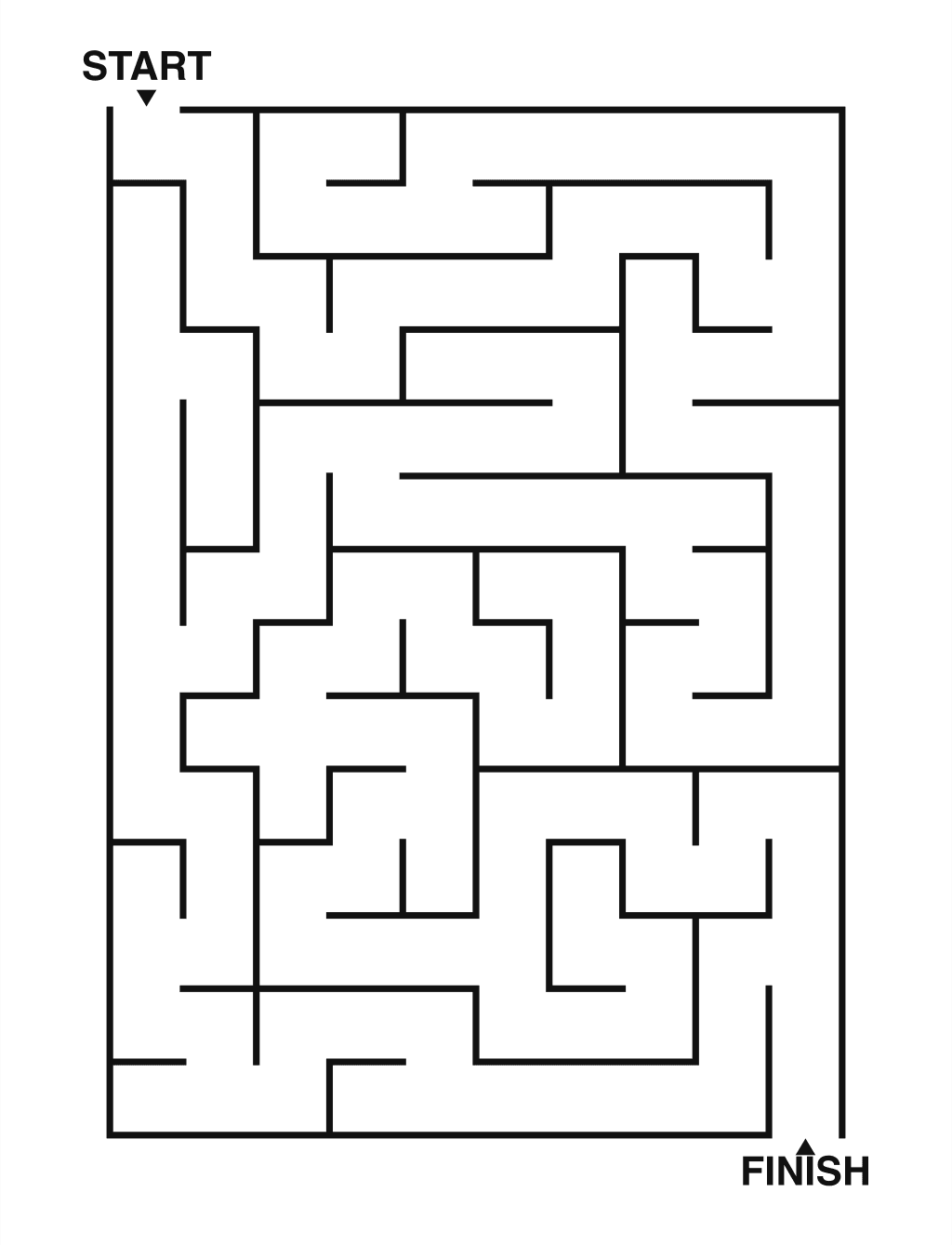 Easy maze puzzle printable, 10 by 14 grid