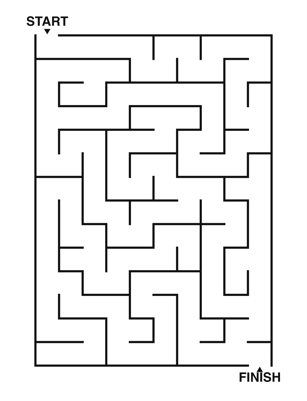 Easy maze puzzle printable, 10 by 14 grid
