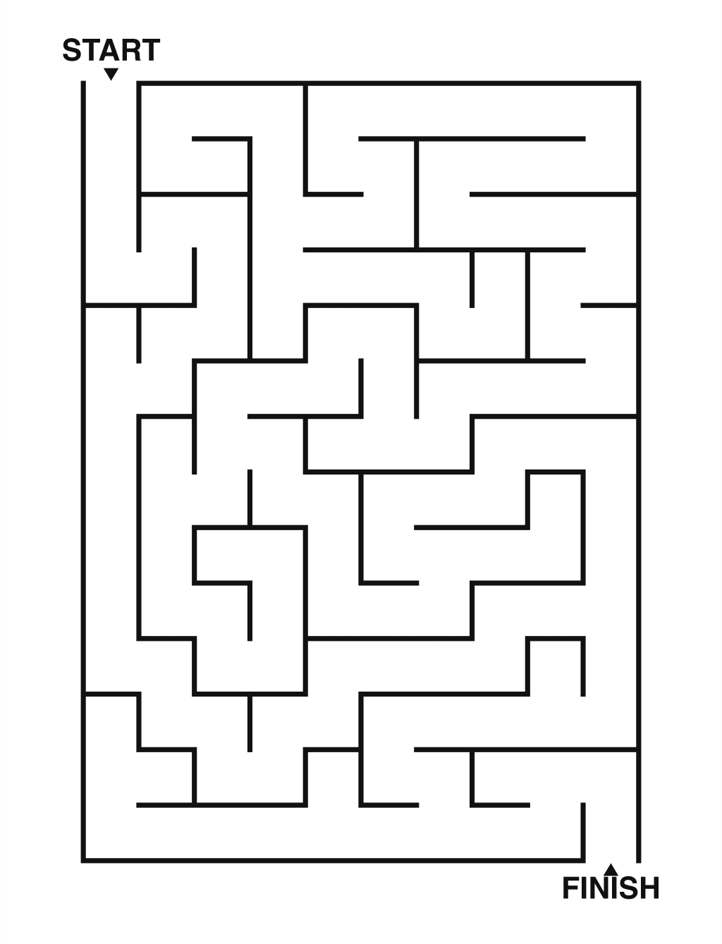 Easy maze puzzle printable, 10 by 14 grid