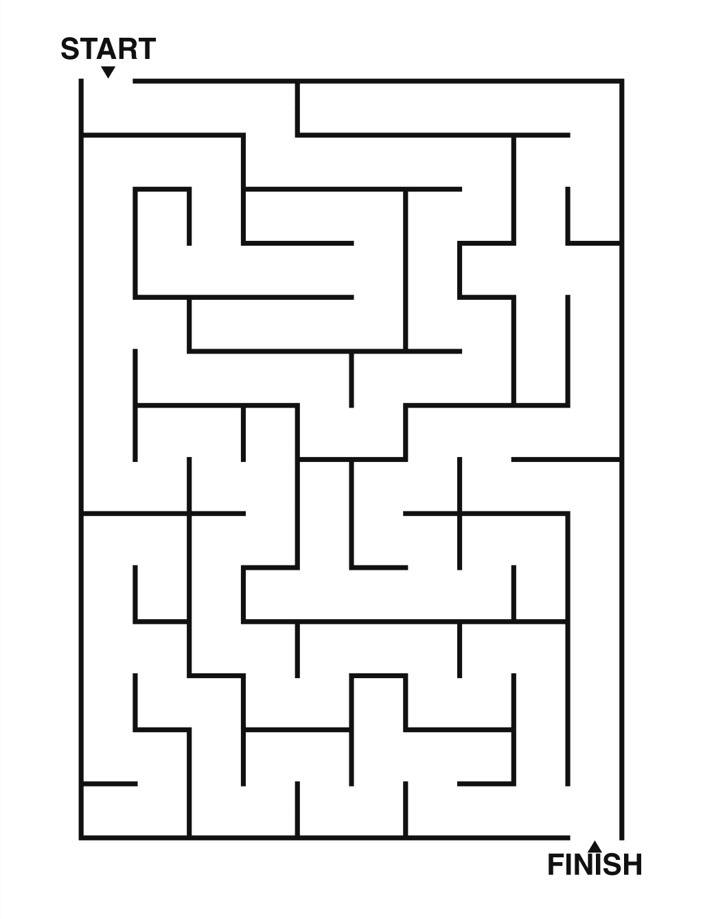 Easy maze puzzle printable, 10 by 14 grid