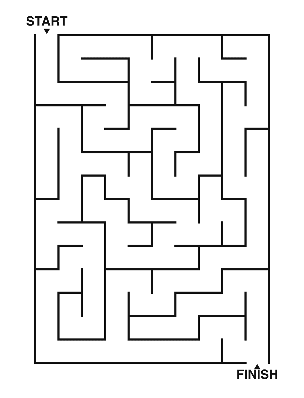 Easy maze puzzle printable, 10 by 14 grid
