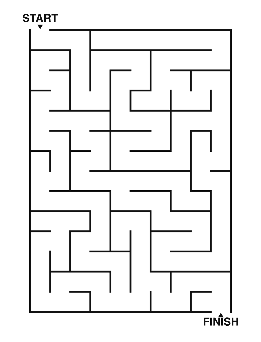 Easy maze puzzle printable, 10 by 14 grid