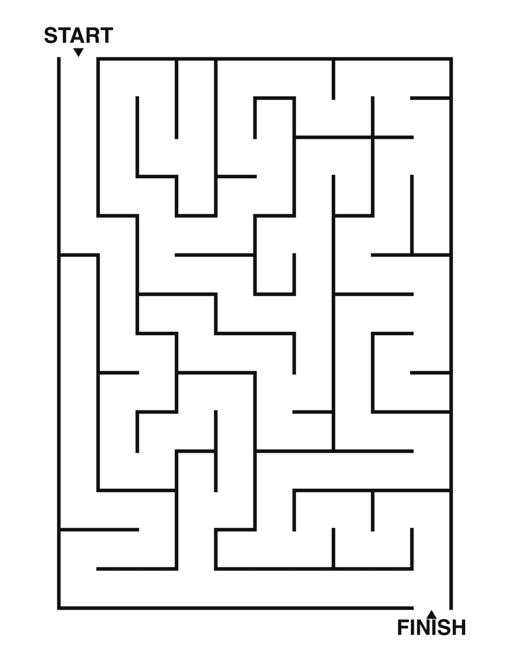 Easy maze puzzle printable, 10 by 14 grid