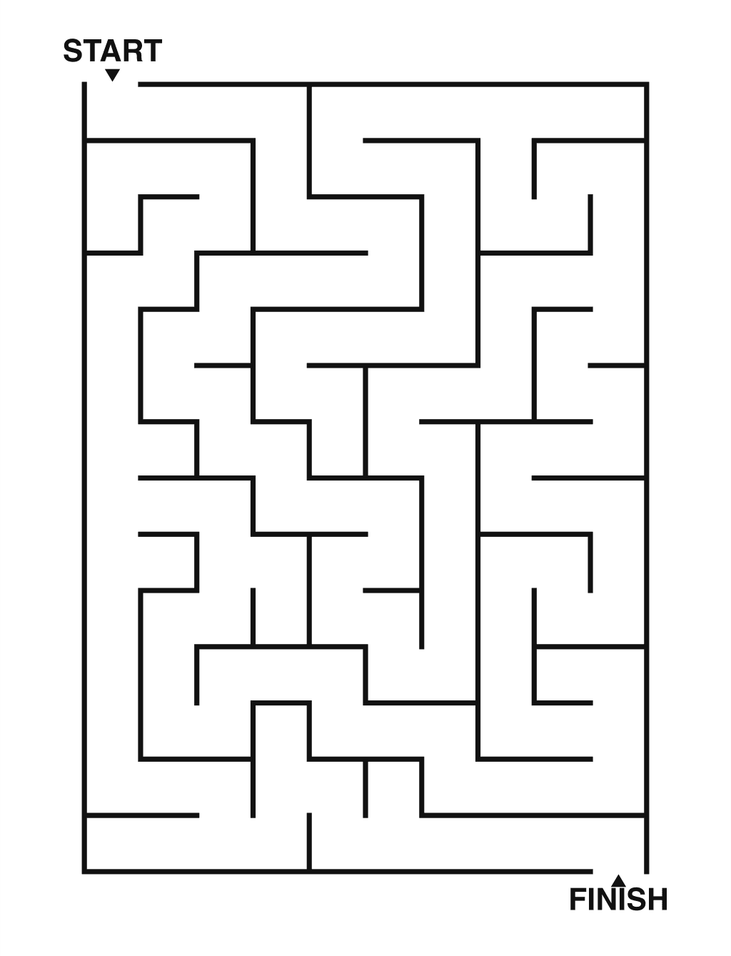 Easy maze puzzle printable, 10 by 14 grid