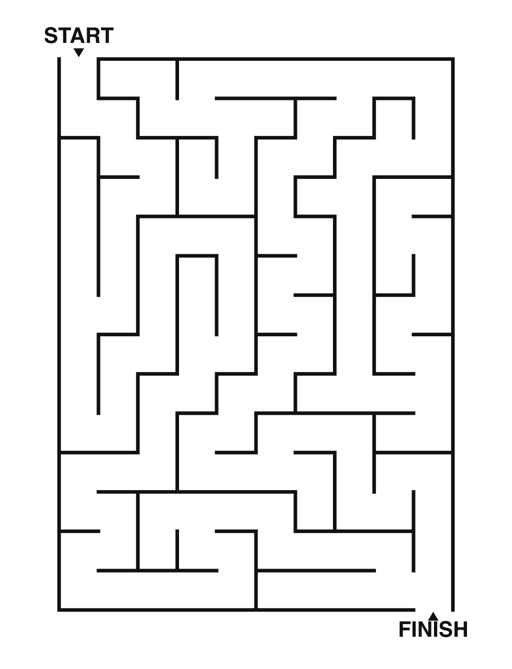 Easy maze puzzle printable, 10 by 14 grid