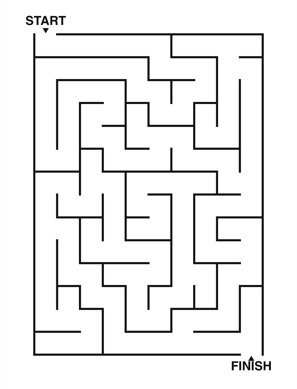 Easy maze puzzle printable, 10 by 14 grid