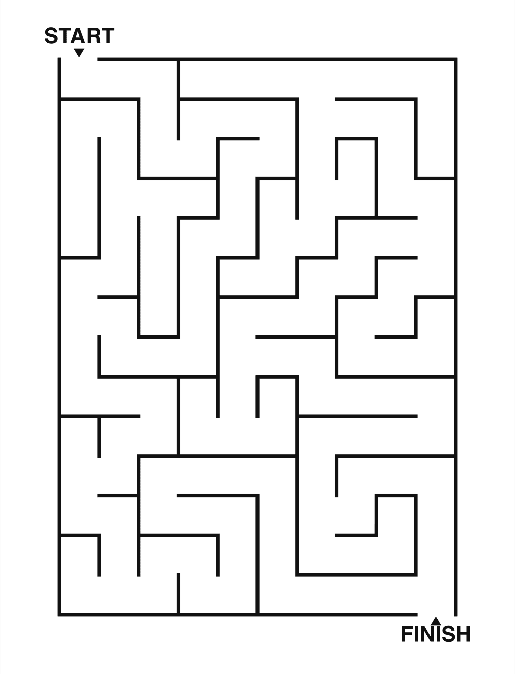 Easy maze puzzle printable, 10 by 14 grid