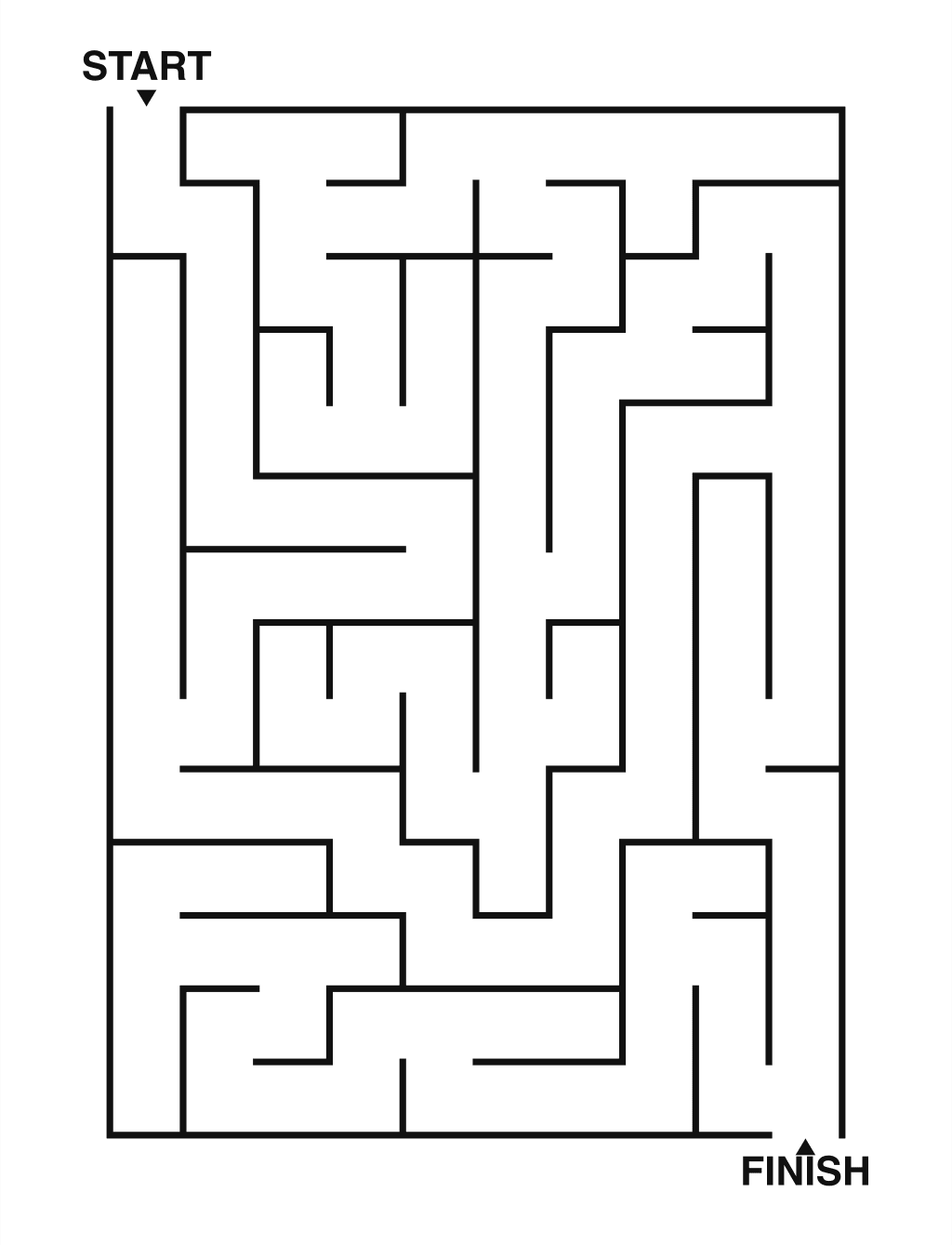 Easy maze puzzle printable, 10 by 14 grid