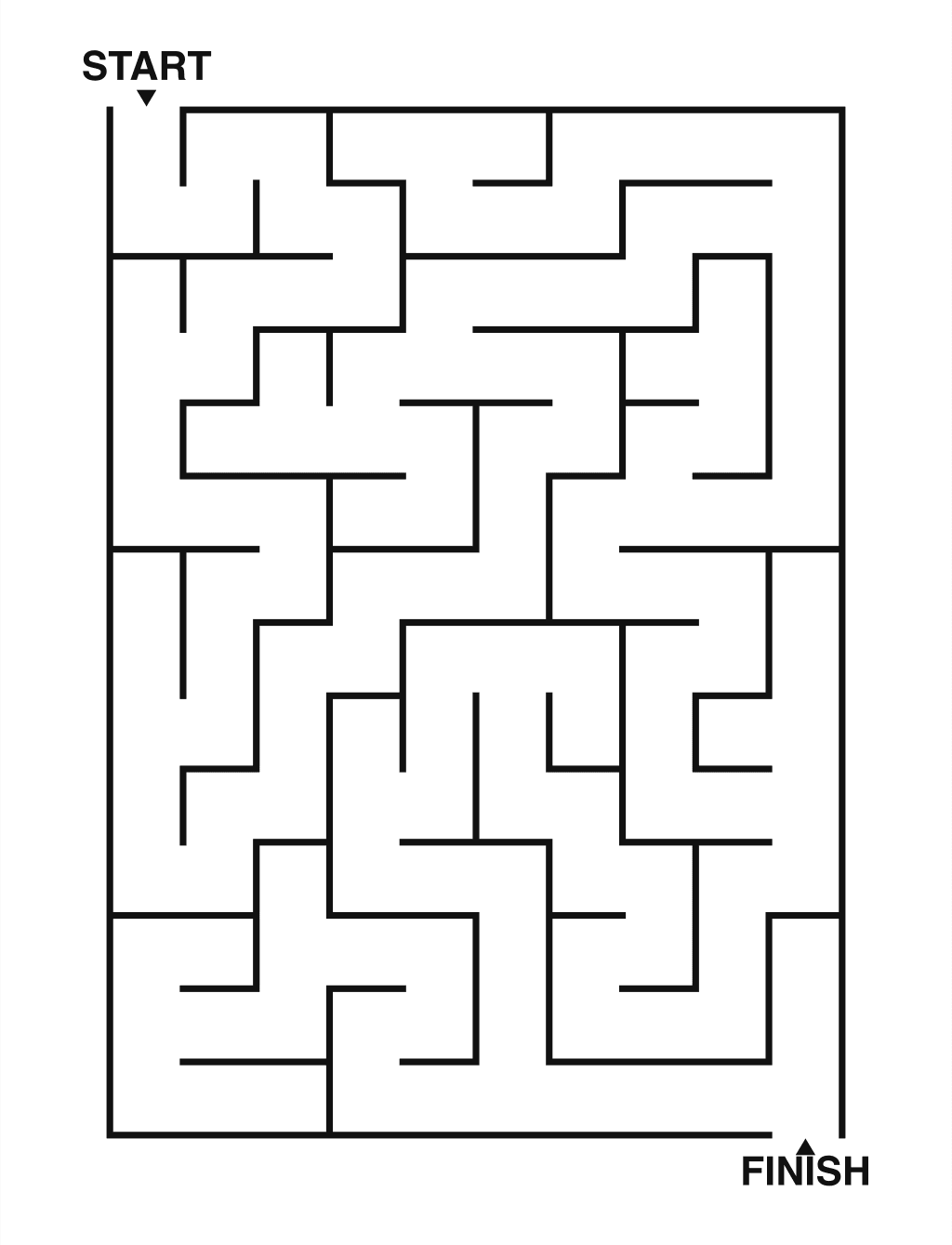 Easy maze puzzle printable, 10 by 14 grid