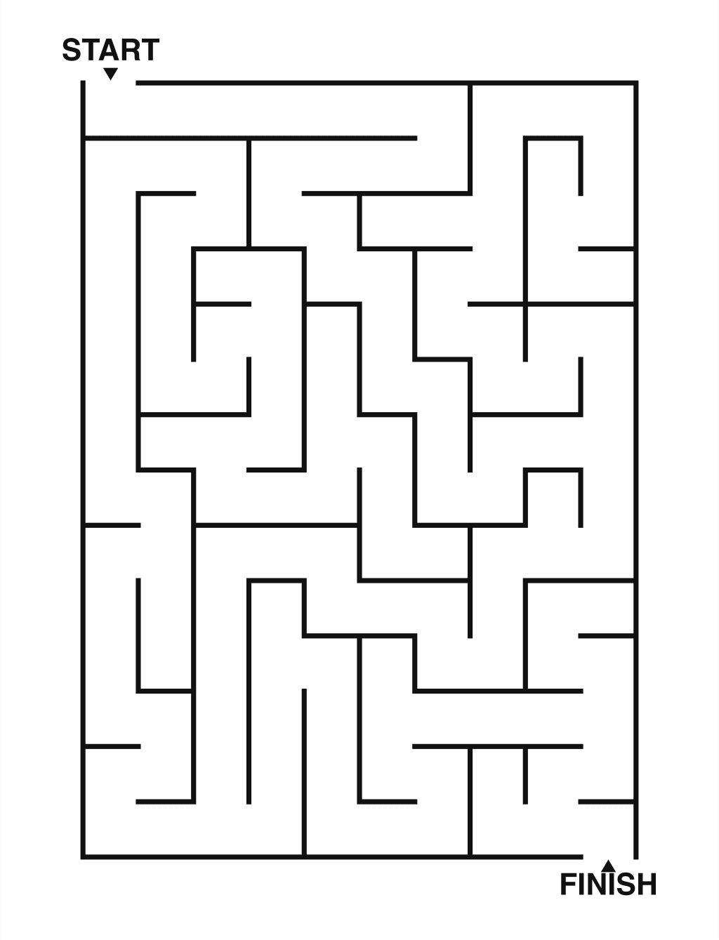 Easy maze puzzle printable, 10 by 14 grid