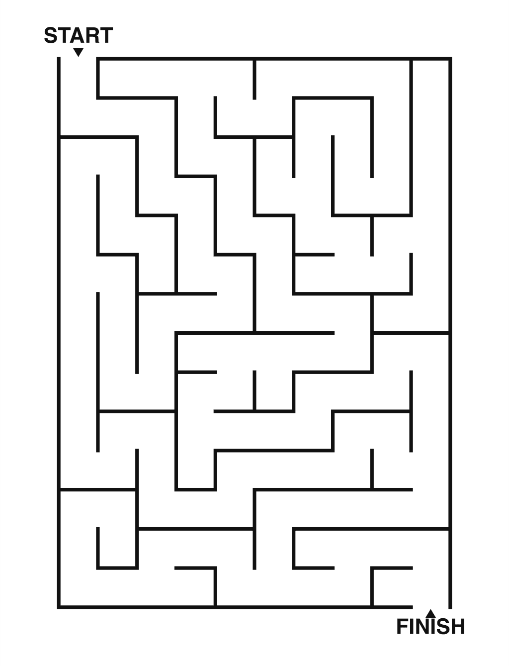 Easy maze puzzle printable, 10 by 14 grid