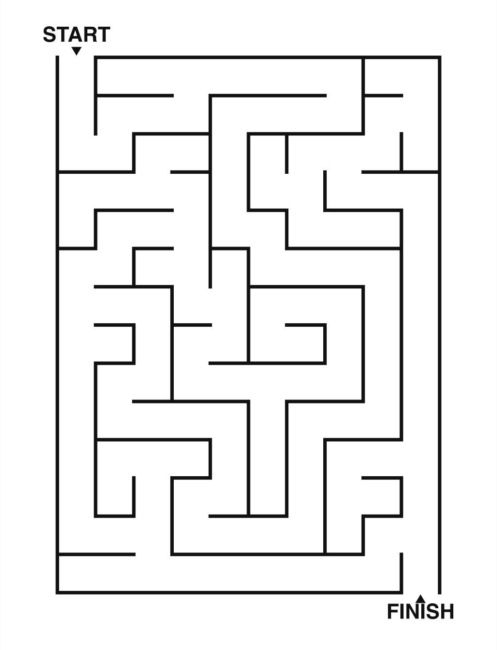 Easy maze puzzle printable, 10 by 14 grid