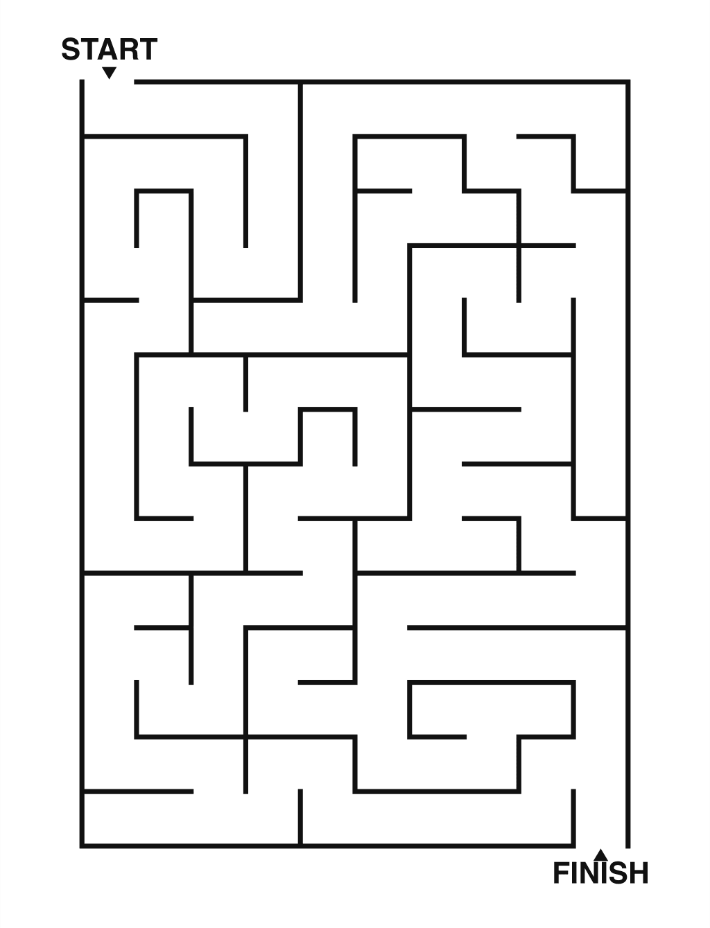 Easy maze puzzle printable, 10 by 14 grid