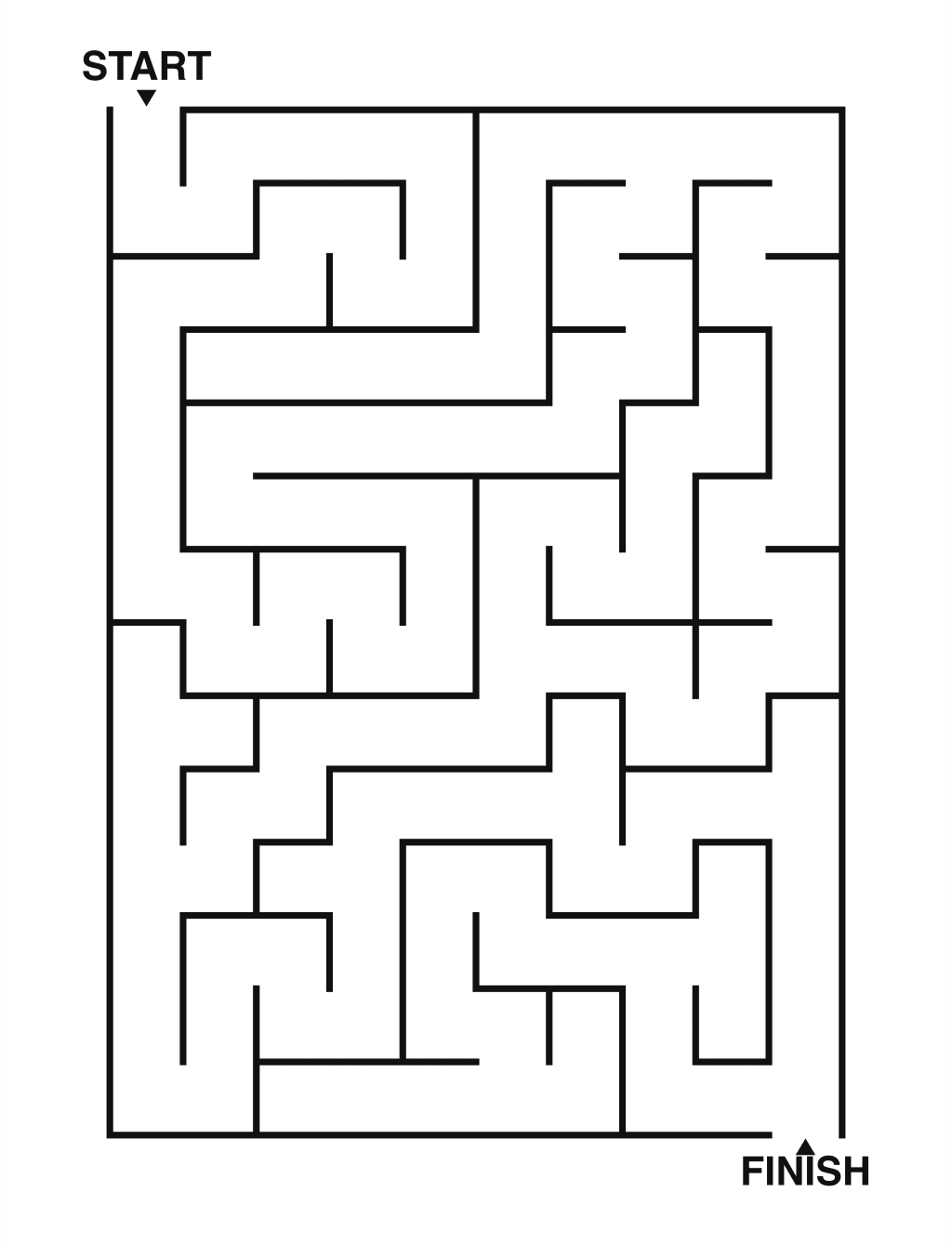 Easy maze puzzle printable, 10 by 14 grid