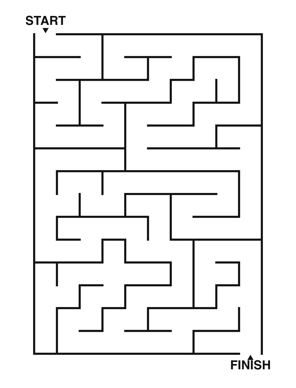 Easy maze puzzle printable, 10 by 14 grid