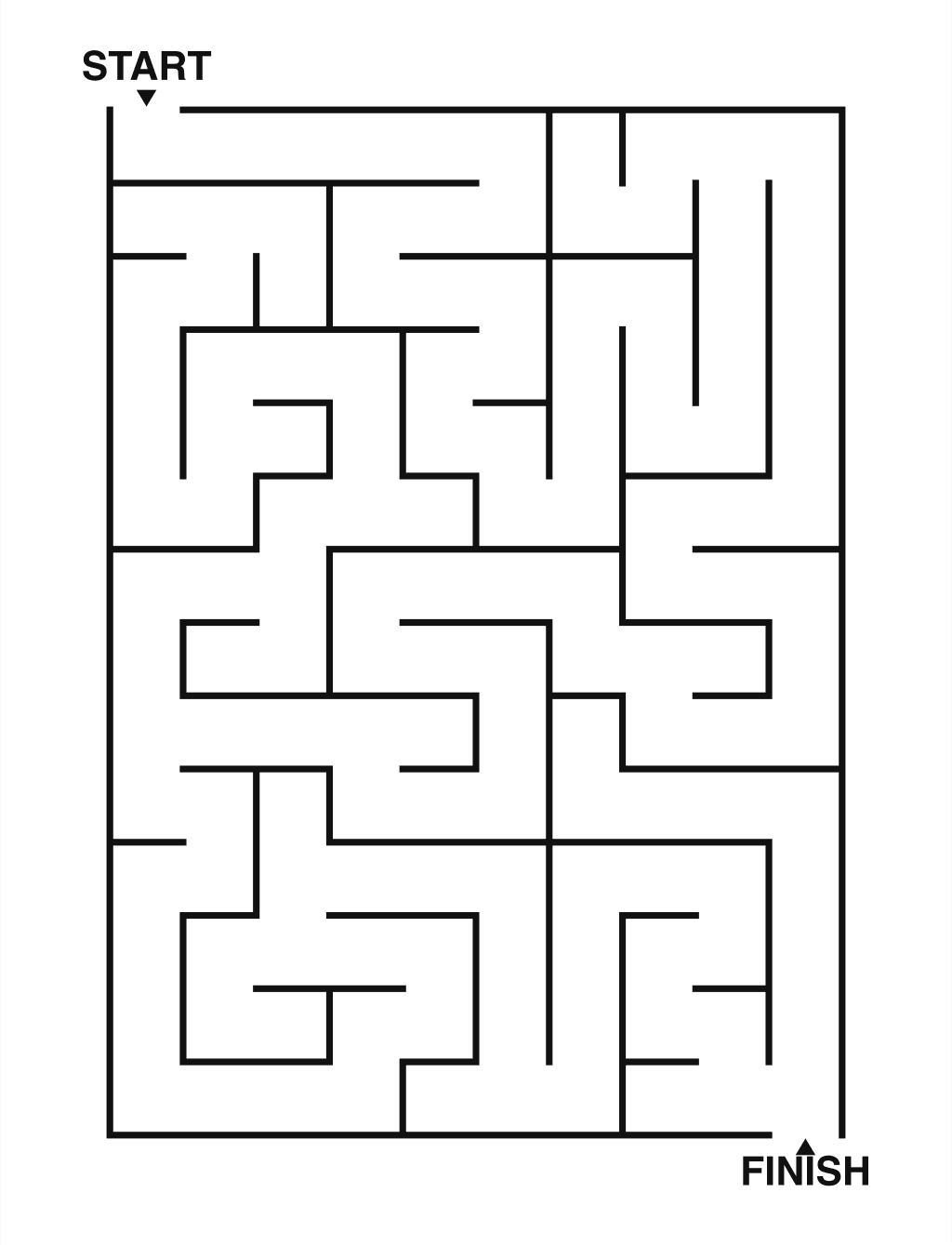 Easy maze puzzle printable, 10 by 14 grid