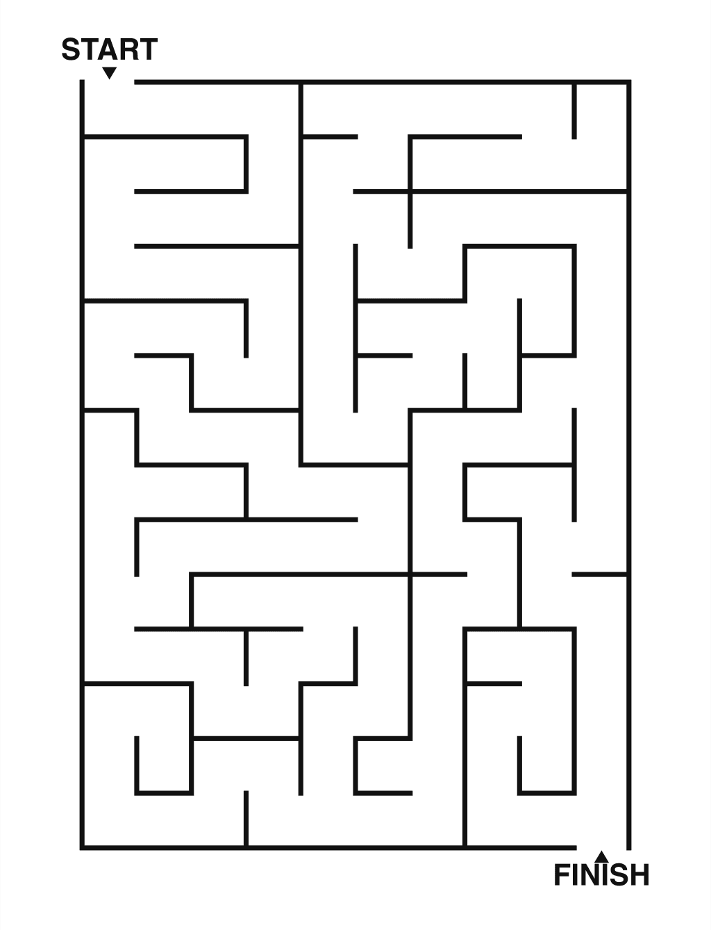 Easy maze puzzle printable, 10 by 14 grid