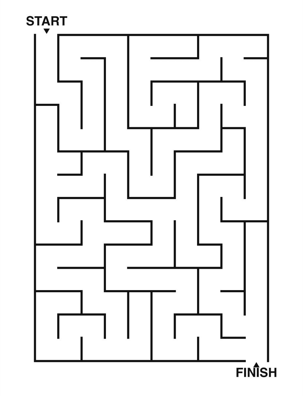 Easy maze puzzle printable, 10 by 14 grid