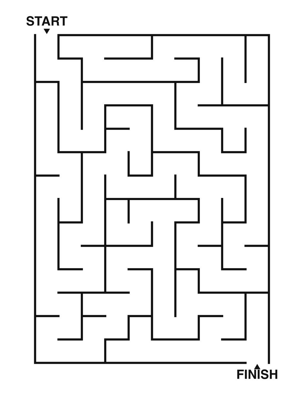 Easy maze puzzle printable, 10 by 14 grid