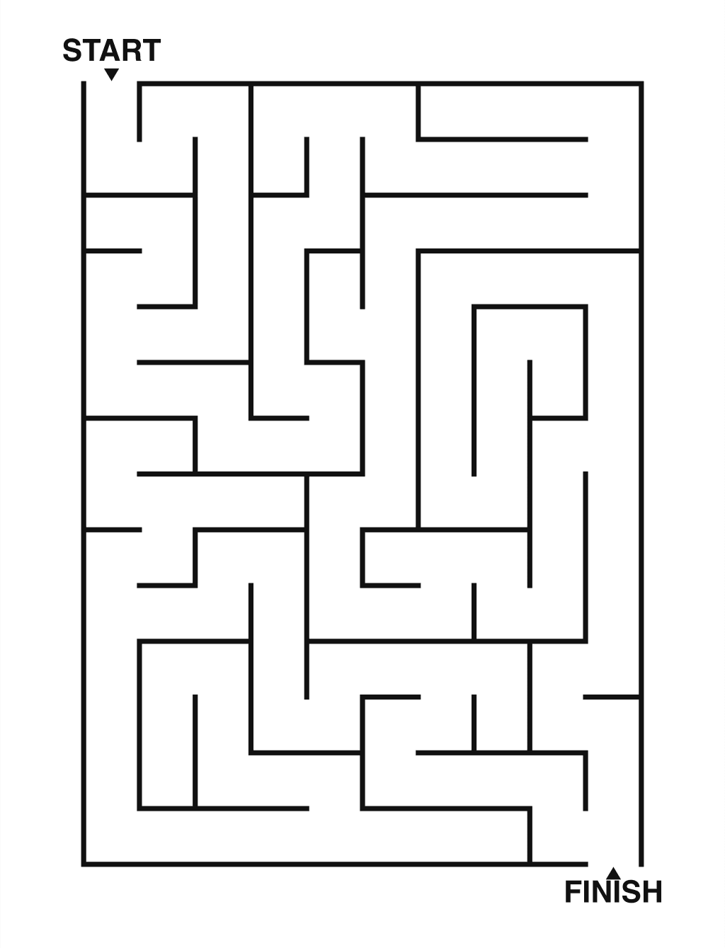 Easy maze puzzle printable, 10 by 14 grid