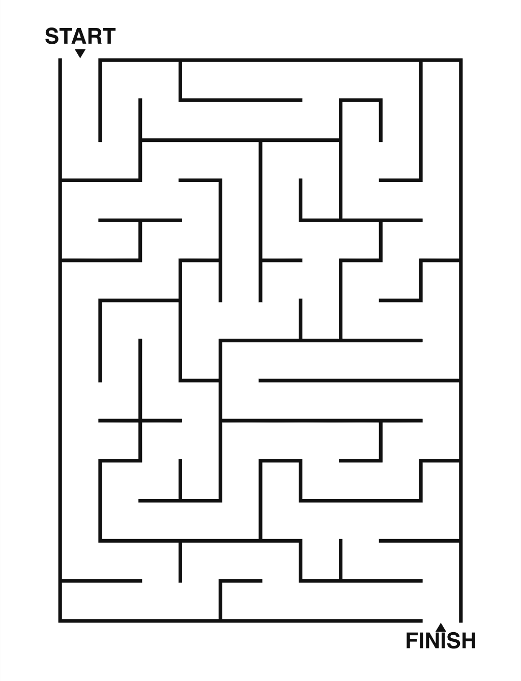 Easy maze puzzle printable, 10 by 14 grid