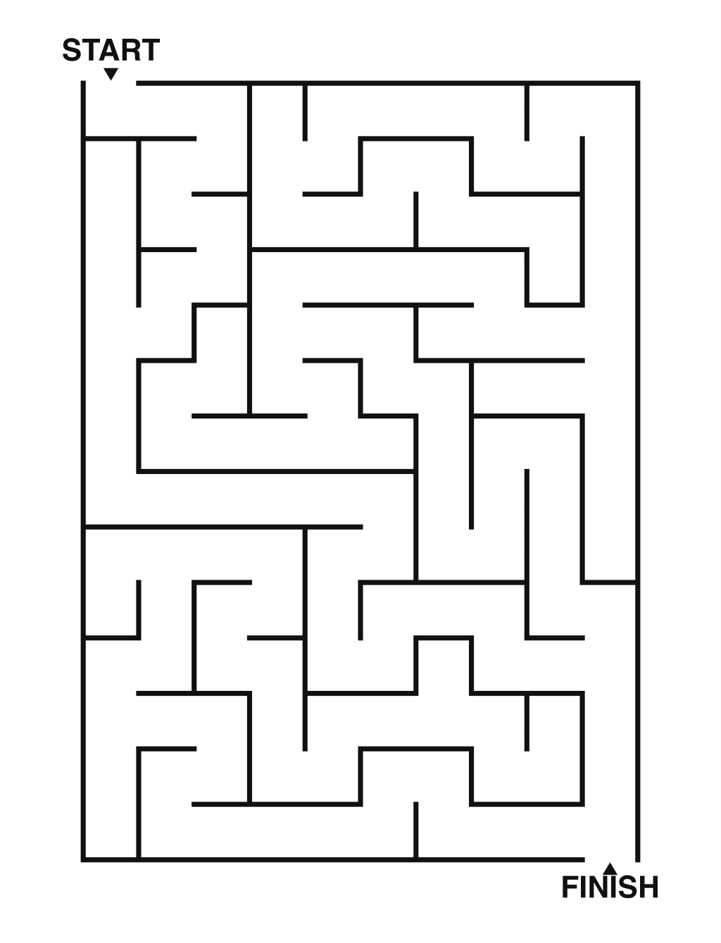 Easy maze puzzle printable, 10 by 14 grid