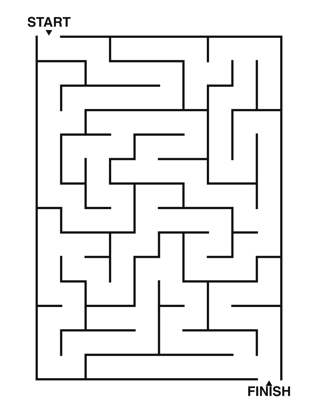 Easy maze puzzle printable, 10 by 14 grid