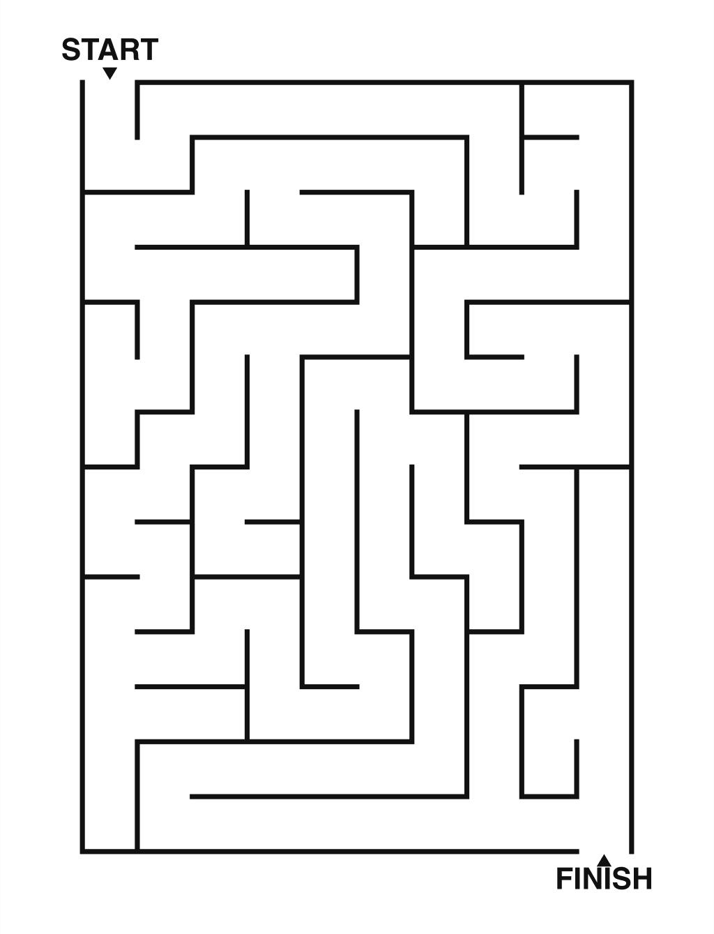 Easy maze puzzle printable, 10 by 14 grid